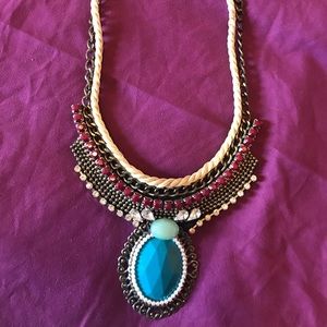 Multicolor necklace with blue stone